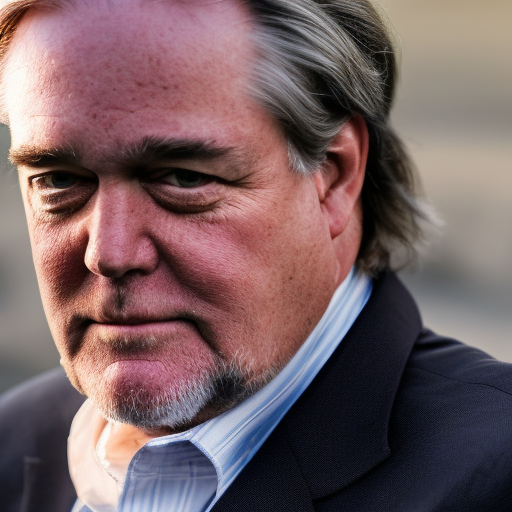 A middle-aged man with gray hair and a beard wearing a suit jacket and striped shirt looks directly at the camera with a serious expression.