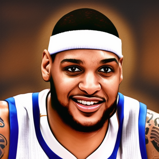 Illustration of a smiling basketball player wearing a white headband and a blue and white jersey.