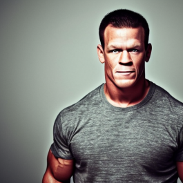 A muscular man with short hair and a serious expression stands against a plain background, wearing a fitted gray t-shirt.