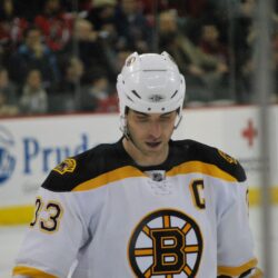 Zdeno Chara wearing the Boston Bruins number 33 jersey and captain’s C during a 2009 game