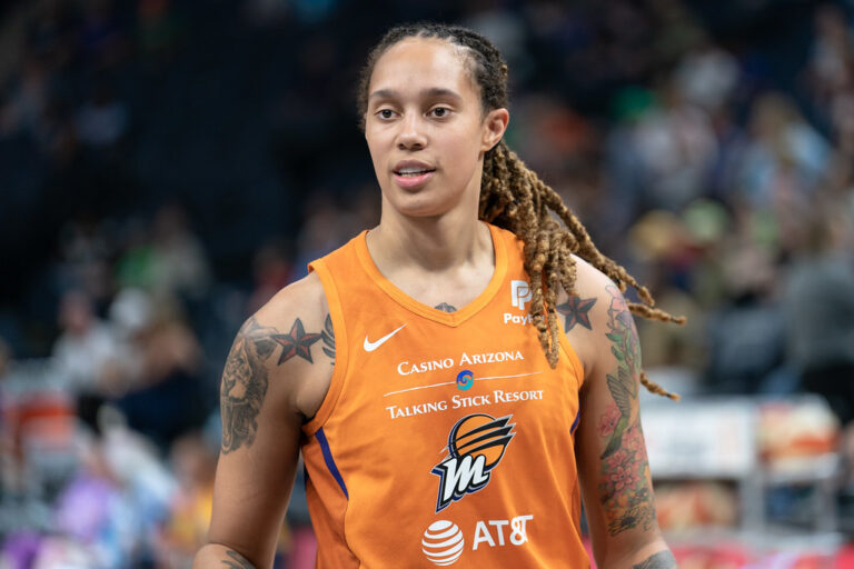 brittney griner net worth, career & family 1 brittney griner in a phoenix mercury jersey during a july 2019 game