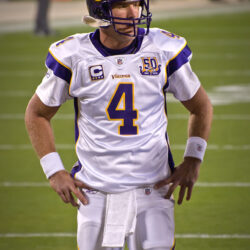 Brett Favre in a Minnesota Vikings uniform at Lambeau Field in October 2010